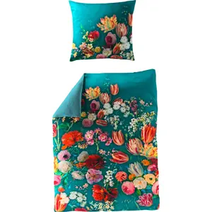 Двустороннее постельное белье BIERBAUM «Petrol Flowers» с инновационным цифровым принтом, цвет petrol