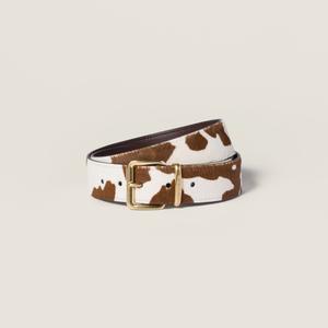 Ремень из телячьей шерсти MIU MIU, коричневый