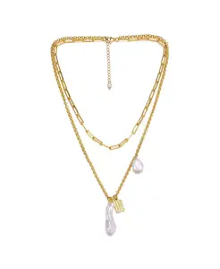 Многослойное ожерелье из стерлингового серебра 14 карат с настоящим пресноводным жемчугом и клешней лобстера Genevive, gold