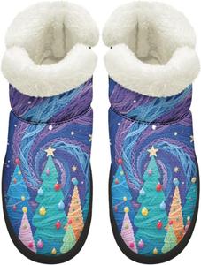 Зимние женские ботинки KEIAHUAN, теплые, с противоскользящей подошвой, утепленные искусственным мехом, удобные для улицы, Christmas Trees-Blue