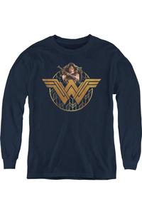Футболка с длинным рукавом для подростков "Wonder Woman" с мощной стойкой и эмблемой Gildan, темно-синий