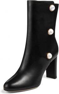 Женские ботильоны YDN с закрытым носком, украшенные жемчугом, массивный высокий каблук, осенне-зимние праздничные туфли, размер 4-15 US, Black