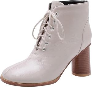 Женские ботильоны VOKLIN с круглым носком, массивным каблуком, высокой пяткой, нарядные, на шнуровке, вестерн-стиль, короткие, Beige-Velvet Lined