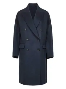 Двубортное пальто с длинными рукавами Brunello Cucinelli, синий