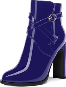 Женские ботильоны ROSERWISH с перекрестными ремешками, круглым носком, ремешком с пряжкой, лакированные, для улицы, на высоком блочном каблуке, высота каблука 4 дюйма