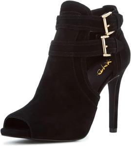 Женские сандалии-ботильоны XYD с открытым носком, двойной пряжкой, шпилькой, стильными вырезами для мероприятий и вечеринок, Black-Suede