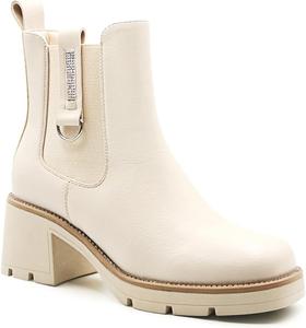 Generic Женские ботинки Челси с камнями, массивный каблук, сапоги средней высоты, кремового цвета из искусственной кожи с декоративным ремешком и D-образной пряжкой, удобные сапожки без застежки