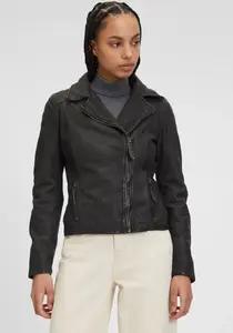 Цыганская кожаная куртка "GWAnimala", на асимметричной молнии, с тиснением животных Gipsy, антрацит