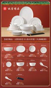 Luowei Jingdezhen набор посуды с подглазурной росписью, керамические тарелки и миски для дома, стиль 2024, узор Yinghui, на 6 персон, 40 предметов, практичный набор с суповыми мисками, Yinghouwen, 6 персон, 40 предметов, практичные суповые миски