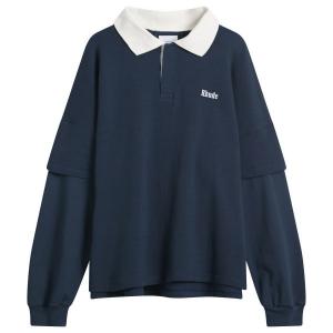 Полосатая многослойная поло-рубашка с длинными рукавами из пике Rhude, темно-темно-синий / белый