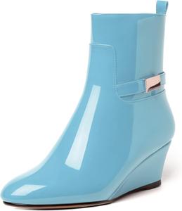 Женские ботильоны WAYDERNS на шнуровке с закругленным носком, лаковые, модные, на клиновидном низком каблуке, высотой 5 см, Light Blue