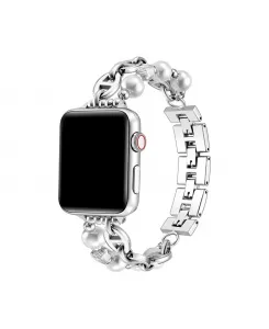 Луна - браслет с искусственным жемчугом для Apple Watch 44,45,46,49 мм Posh Tech, серебряный