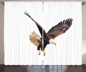 Штора ABAKUHAUS Орел в деревенском стиле, сцена Хищник и добыча, для спальни, сборчатая, с петлями и крючками, 280 x 175 см, кремовый, темно-коричневый, желтый