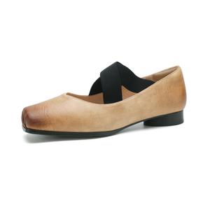 Французские винтажные слипоны, элегантные премиальные туфли Мэри Джейн на массивном каблуке для женщин, цвет хаки FOXER