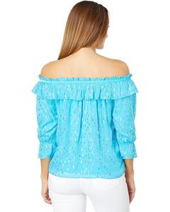 Топ Lilly Pulitzer Ceecee Top, цвет Turquoise Oasis Viscose Metallic Dobby