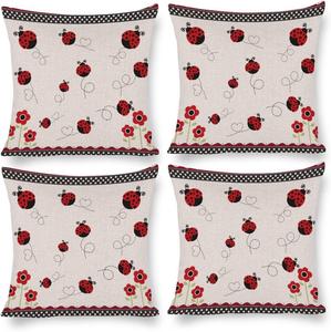 Kazynee Комплект постельного белья с мультяшными божьими коровками в красных и черных клетчатых тонах лесной тематики