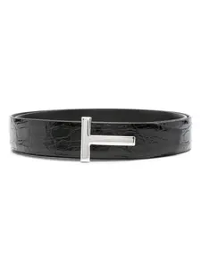 Ремень с тиснением под кожу крокодила TOM FORD, черный