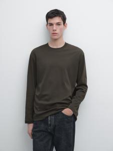 Футболка Massimo Dutti Long Sleeve Medium Weight Cotton, хаки