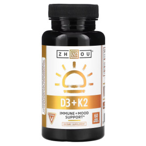 Zhou Nutrition K2 + D3 поддержка 2-в-1, 60 вегетарианских капсул