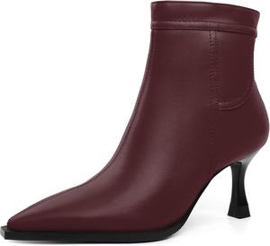 Женские ботильоны с каблуком-стилетто, заостренный носок, ботинки до щиколотки, сексуальные, осенне-зимние, короткие ботинки с молнией, каблук 2,5 дюйма Jaffamiraco, Burgundy