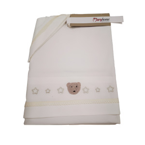 Комплект детского постельного белья MaryPlaid Cotton Embroidered Bear, 2 предмета, натуральный