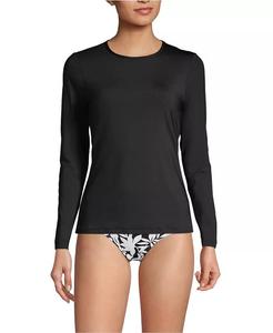 Женский миниатюрный свободный рашгард с длинным рукавом UPF 50 Lands' End, черный