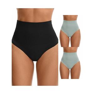 3 пачки женских стрингов-утягивающего белья для контроля живота с высокой талией Inspire Chic, Blue Black