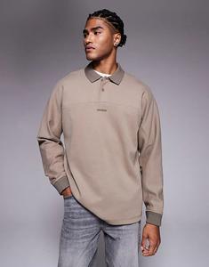 Рубашка-поло свободного кроя Boss Orange с центральным логотипом темно-бежевого цвета