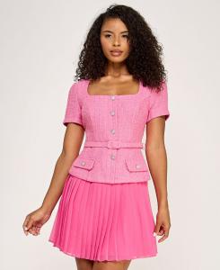 Женское платье с квадратным вырезом, короткими рукавами и поясом City Studios, Pink