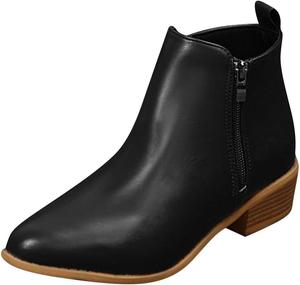 Классические женские ботинки из искусственной кожи с боковой молнией, противоскользящие повседневные ботильоны по щиколотку, модные ботильоны с острым носком Generic, Black