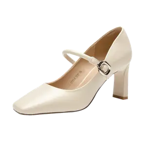 GUDIANFENGDU Женские туфли на платформе с массивным каблуком 7,5 см бежевые, цвет Beige