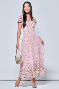 Платье макси из сетки с зеркальным цветочным принтом Jolie Moi, розовый