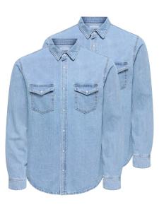 Only & Sons Рубашка на пуговицах 'Bane' Regular fit в светло-голубом цвете