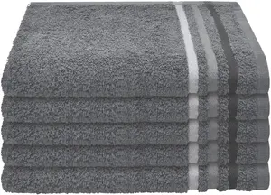 Гостевые полотенца Schiesser "Skyline Color из 100% хлопка с элегантной полосатой каймой", (набор, 5 шт.), MADE IN GREEN by OEKO-TEX 30х50 см (5 шт.), темно-серый