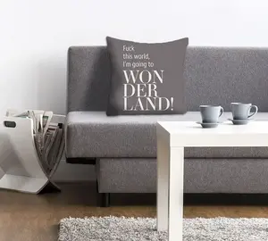 Декоративная подушка Queence "Страна чудес", с надписью, чехол без наполнения, 1 шт 40х40 см, серый