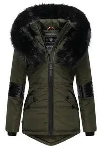 Зимняя куртка Navahoo "Нирвана" с капюшоном, элегантная стеганая куртка с воротником из черного искусственного меха, зеленый