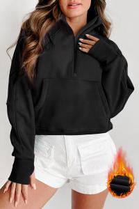 Черная толстовка на флисовой подкладке с застежкой-молнией, воротником-стойкой и рукавами с отверстиями для больших пальцев TRUEDAMES, черный