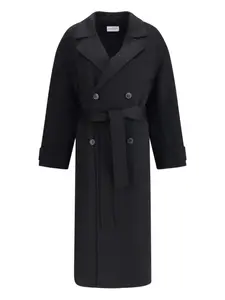 Двубортное пальто с поясом THE DYNAMIS STUDIO, черный