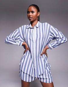Эксклюзивная рубашка свободного кроя Kaiia из хлопка в сине-белую полоску в стиле шезлонга