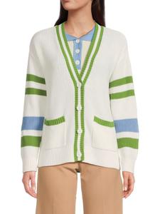 Кардиган в полоску с ребристой вязкой Saks Fifth Avenue, цвет Frost White Blue Green