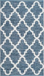 Ковер-дорожка SAFAVIEH, 69 x 214 см, Montauk Collection, Navy & Ivory, ручной работы, хлопковый с узором trellis, идеален для помещений с высокой проходимостью в гостиной, спальне (MTK611C)