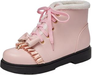 Женские ботильоны с низким каблуком 3 см, боковой молнией, платформой, для горничной, на щиколотке, модные Лолита, короткие ботинки-принцессы LYYSKY, Pink(3-6)