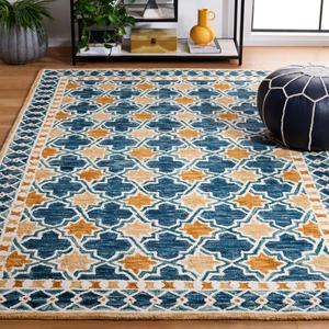 Ковер SAFAVIEH, 122 x 183 см, Aspen Collection, Navy & Yellow, ручная работа, богемный стиль, шерсть, идеально для помещений с высокой проходимостью: прихожая, гостиная, спальня (APN121N)