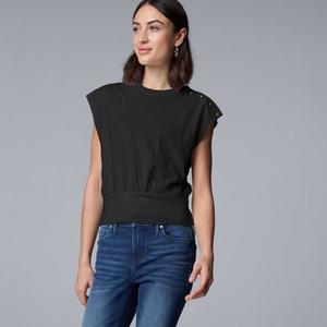 Женский топ на кнопках с резинкой внизу Simply Vera Vera Wang, черный