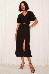 Короткое платье миди с рукавами тюльпанами и сборками Friends Like These, черный