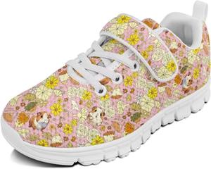 Кроссовки с животным принтом для мальчиков и девочек, обувь для ходьбы, модный дизайн, с одной пряжкой, теннисные кроссовки, дышащие, легкие, идеальные для детей Watdotory, Hamster Flower Leaf