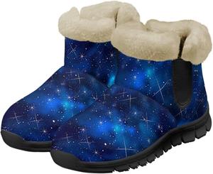 Женские легкие зимние ботинки с утеплителем, теплые, мягкие, удобные, с нескользящей подошвой, для зимы, на каждый день, ботильоны до щиколотки, размер 36-41, черная подошва Quxjehoe, Starry Sky