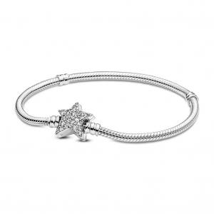 Браслет Pandora Moments Asymmetric Star Clasp Snake Chain, стерлинговое серебро