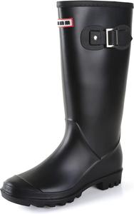 Резиновые сапоги для женщин, водонепроницаемые антискользящие сапоги до колена, модные, удобные высокие водные сапоги, легкие садовые ботинки для улицы RIUETAR, Black