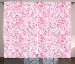 Шторы ABAKUHAUS в азиатском деревенском стиле с узором из листьев пейсли, универсальные ленточные шторы для гостиной с петлями и крючками, 280 x 245 см, розово-белые Abakuhaus